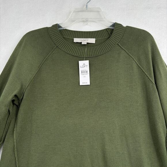Loft Sweater Womens Size XS Olive Green Crew Neck Pullover Fine Knit Long Sleeve - Picture 2 of 10